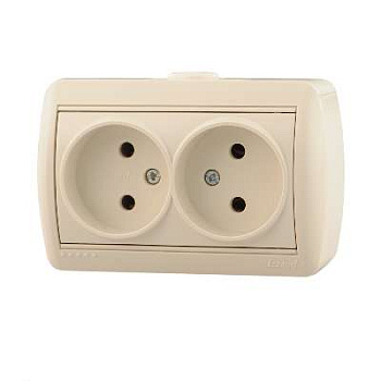 710-0300-128 Розетка 2-м ОП Nata 16A IP20 без заземл. керам. крем. Lezard