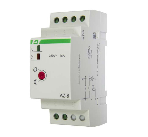 Фотореле AZ-B (выносной герметичный фотодатчик IP65 монтаж на DIN-рейке 2 модуля 230В 16А 1НО IP20)(аналог ФР-7Е) F&F EA01.001.009