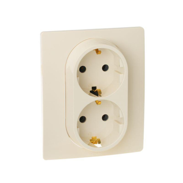 Розетка 2-м Etika с заземл. винт.в сборе сл.кость Leg. 672323