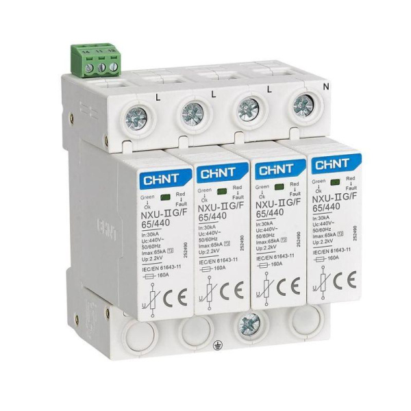 Ограничитель импульсных перенапряжений NXU-IIG/F 4P In=25кА Uc=440В Im=65кА CHINT 252490