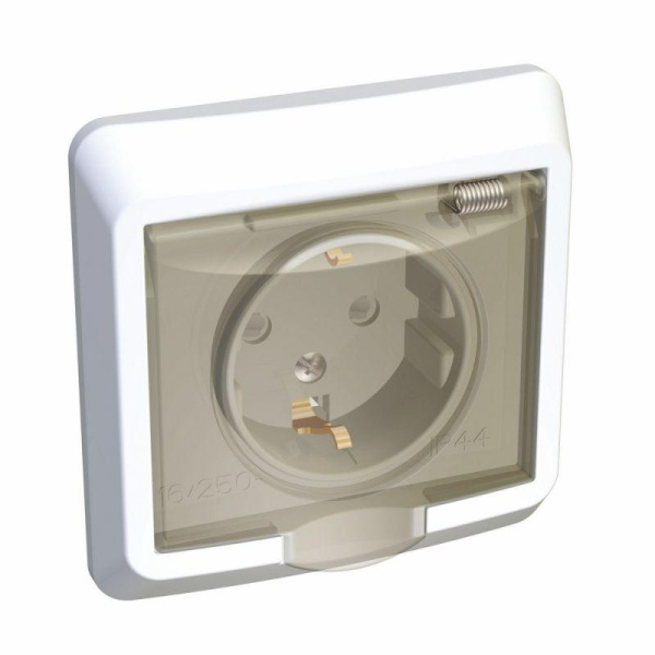 Розетка 1-м СП Этюд 16А IP44 250В защ. шторки с заземл. бел. SchE PC16-044B