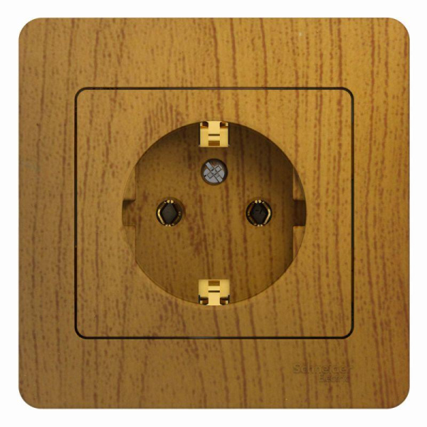 Розетка 1-м СП Glossa 16А IP20 с заземл. в сборе дуб SE GSL000542