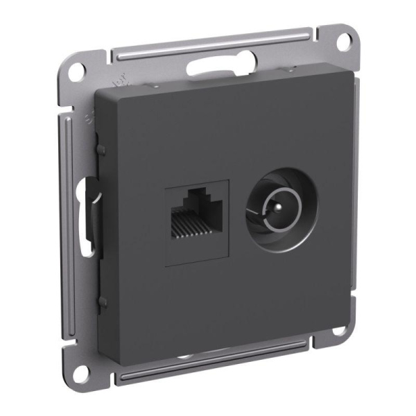 Розетка компьютерная + телевизионная 2-м AtlasDesign RJ45 кат.5E + TV механизм базальт SE ATN001489