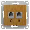 Розетка компьютерная + телефонная 2-м СП Glossa RJ45 + RJ11 кат.5E механизм дуб SE GSL000585