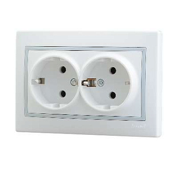701-0202-127 Розетка 2-м Mira с заземл. керам.бел.Lezard