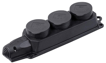 Розетка (колодка) 3-м Омега РБ33-1-Ом с защ. крышкой IP44 каучук IEK PKR61-016-2-K02