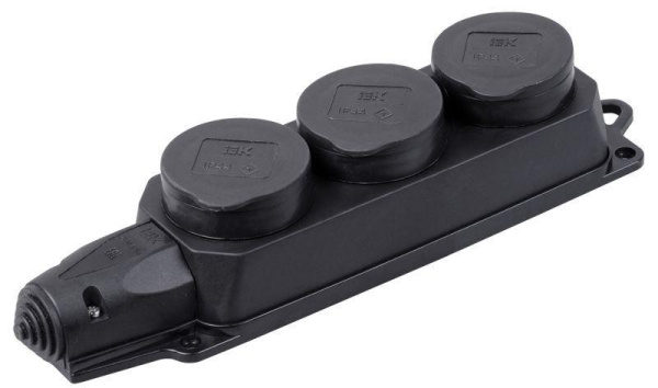 Розетка (колодка) 3-м Омега РБ33-1-Ом с защ. крышкой IP44 каучук IEK PKR61-016-2-K02