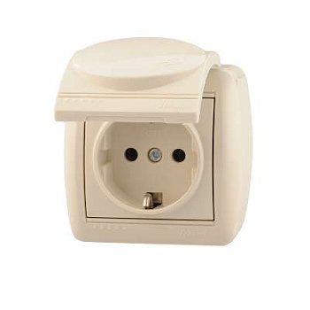 710-0300-123 Розетка 1-м ОП Nata с защ. крышкой керам. с заземл. крем. Lezard