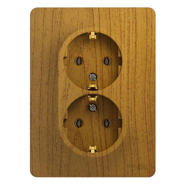 Розетка 2-м Glossa 16А с заземл. в сборе дуб SE GSL000524