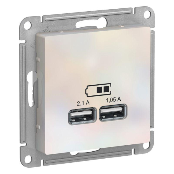 Розетка USB AtlasDesign тип A+A 5В 1х2.1А 2х1.05А механизм жемчуг SE ATN000433