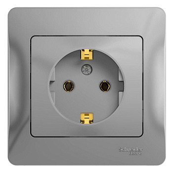 Розетка 1-м СП Glossa 16А IP20 с заземл. в сборе алюминий SE GSL000342