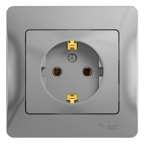 Розетка 1-м СП Glossa 16А IP20 с заземл. в сборе алюминий SE GSL000342