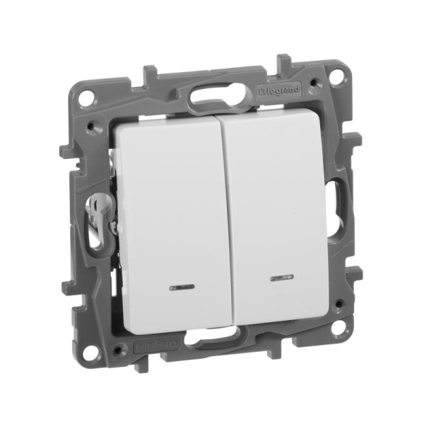 Механизм выключателя 2-кл. Etika с подсвет. винт.бел. Leg. 672204