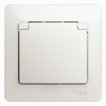 Розетка 1-м Glossa с заземл. защ. шторки с крыш. в сборе перламутр SE GSL000646