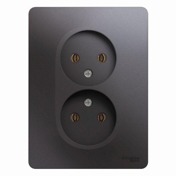 Розетка 2-м СП Glossa 16А IP20 без заземл. в сборе графит SE GSL001320