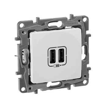 Механизм розетки USB 2-м Etika 240В/5В 2400мА бел. Leg 672294