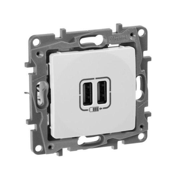 Механизм розетки USB 2-м Etika 240В/5В 2400мА бел. Leg 672294