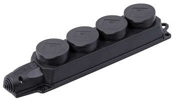 Розетка (колодка) 4-м Омега РБ34-1-Ом с защ. крышкой IP44 каучук IEK PKR64-016-2-K02