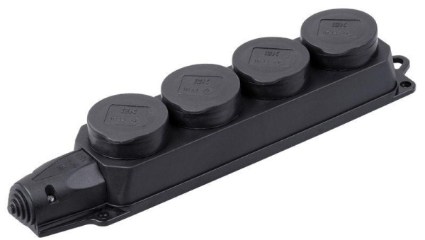 Розетка (колодка) 4-м Омега РБ34-1-Ом с защ. крышкой IP44 каучук IEK PKR64-016-2-K02