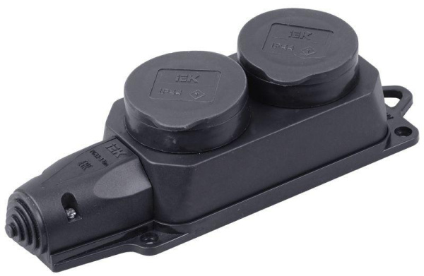 Розетка (колодка) 2-м Омега РБ32-1-Ом с защ. крышкой IP44 каучук IEK PKR62-016-2-K02