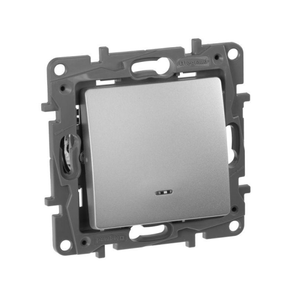 Механизм выключателя 1-кл. Etika с подсветк. алюм. Leg 672403