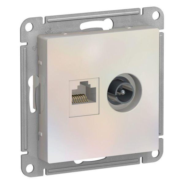 Розетка компьютерная + телевизионная 2-м AtlasDesign RJ45 кат.5E + TV механизм жемчуг SE ATN000489