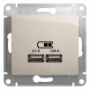 Розетка USB 2-м СП Glossa тип A+A 5В/2.1А 2х5В/1.05А механизм молочный SE GSL000933