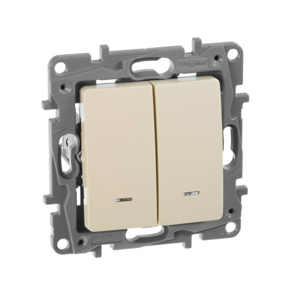 Механизм выключателя 2-кл. СП Etika 10АX с подсветкой / индикацией безвинт. зажимы сл. кость Leg 672304