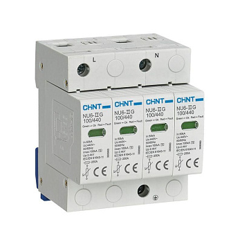 Ограничитель импульсных перенапряжений NU6-IIG 4P In=15kA Uc=440B Im=40kA CHINT 252574