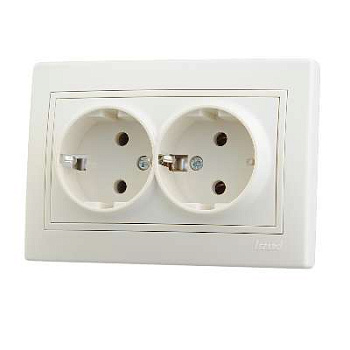 701-0303-127 Розетка 2-м Mira с заземл. керам.крем.Lezard