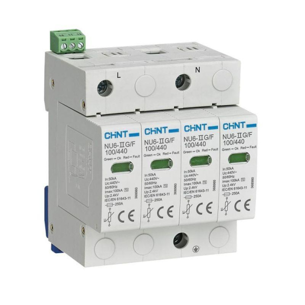 Ограничитель импульсных перенапряжений NU6-IIG 2п In=40кА Uc=440В Im=100кА (R) CHINT 368972