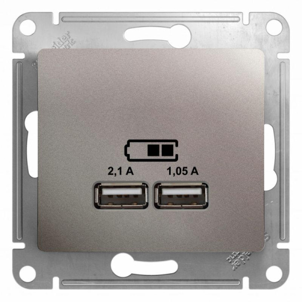 Розетка USB 2-м СП Glossa тип A+A 5В/2.1А 2х5В/1.05А механизм платина SE GSL001233