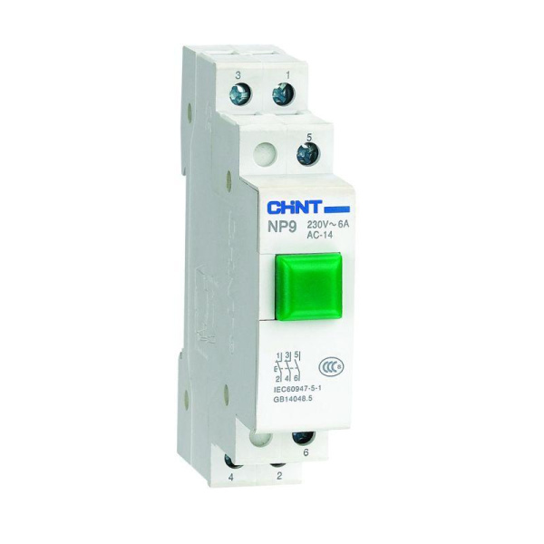 Кнопка модульная NP9-12/1 без подсветки (1НО+2НЗ) зеленая (R) CHINT 584044