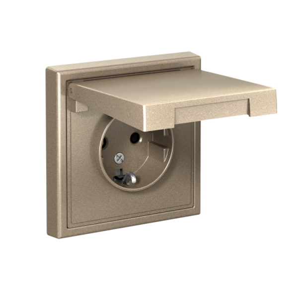 Розетка ArtGallery 16А IP20 с заземл. защ. шторки с крышкой механизм шампань SE GAL000546